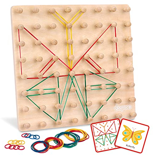 Japace Geoboard aus Holz, Montessori Spiele für Kinder 2 3 4 Jahre, Form unzähliger Figuren auf dem Brett, Lernspielzeug aus Holz, Montessori Puzzle, Motorikspielzeug für Kinder, Geschenk