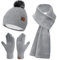 Bequemer Laden Damen Winter Warm Mütze Touchscreen Handschuhe und Lang Schal Set mit Dick Fleece Gefütterte, Thermo Wintermütze Strickmütze Beanie Schals Winterhandschuhe Strickhandschuhe, Grau