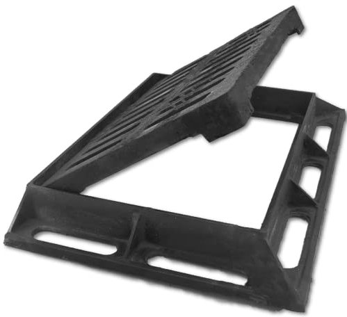 DuuMuut Cast Iron Drain Grate and Frame, 12x8 Outdoor Drain Cover, B Class Sewer Grate with Base, Durable Heavy Duty Channel Grate, Black Rectangle Drainage Grate for Driveway, Concrete, Yard