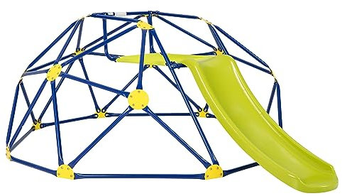 Maxmass 2-in-1 Kids Dome Climber Set, Toddler Climbing Frame with Smooth Slide and Fabric Platform, Indoor Outdoor Geometric Children Jungle Gym Playset for Garden Yard Park (Green + Blue)