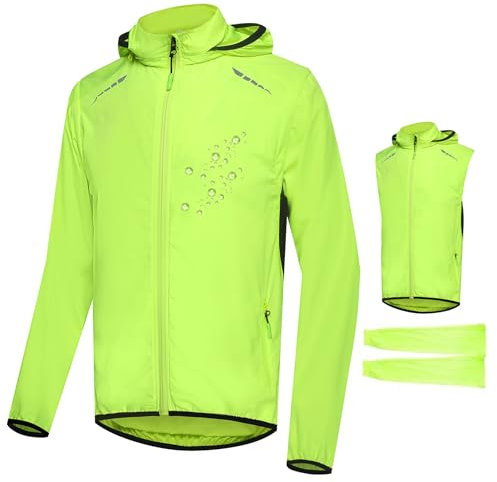 MODRYER Herren Fahrradjacke Reflektierend Wasserdicht Winddicht Regenmantel Leichte Atmungsaktive Laufjacke Thermo Softshell Windjacke Für Spaziergänge Im Freien,Green-4XL