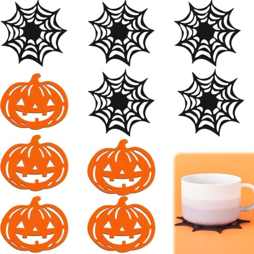 10 Pièces Dessous Verre Halloween, sous Verre Feutre, Absorber l'eau, Décorations Table pour Halloween (2 Modèles)