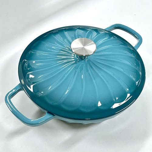 Enameled Cast Iron Braiser, 3.8 Quart Enamel Dutch Oven with Handles, Cast Iron Braiser Pan with Lid,Enameled Cookware (BlueGreen)