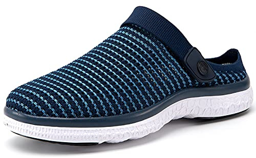 Träskor Sabot Män Kvinnor Strand Trädgård Tofflor Mesh Andningsbara Clogs Strandskor Sommar Sandaler Halkfria Platta Tofflor, Mörkblå B, 44 EU