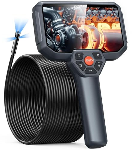 15m Endoskopkamera mit licht, DEPSTECH 5 Zoll IPS-Bildschirm Triple Lens Endoskopkamera, 1080P HD Endoskop mit geteiltem Bildschirm, wasserdichte Rohrkamera Kanalkamera