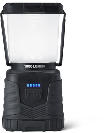 Amazon Basics Lanterne de Camping LED avec 4 Modes d'Éclairage - Lampe Portable 1000 Lumens avec Éclairage à 360° - Lanterne Résistante à l'Eau - Piles Non Incluses - Noir
