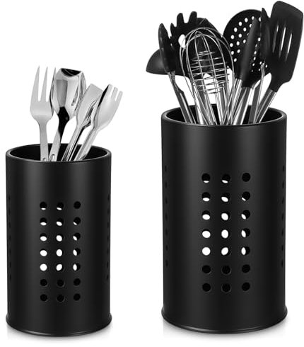 Küchenutensilienhalter für Arbeitsplatte, Edelstahl Schwarze Utensilien Caddy, Edelstahl-Besteckhalter, 2 Stück Küchenutensilienhalter Besteckhalter fur Küche Aufbewahrung Organisation