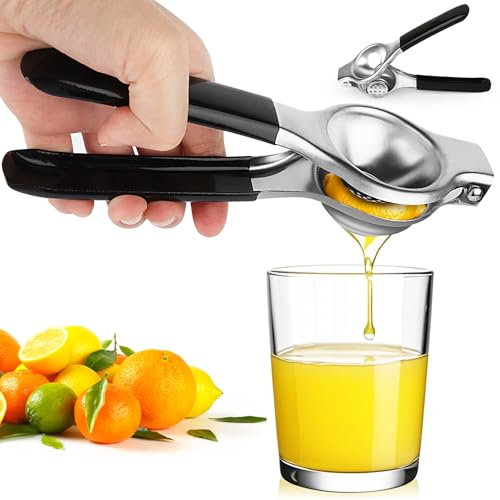 VFANDV Spremi Limone, Manuale Spremi Agrumi, Manico in Silicone, Antiscivolo Acciaio Inossidabile per Tutti Gli Agrumi, Sicuro e Durevole, Lavabile in Lavastoviglie (Nero)