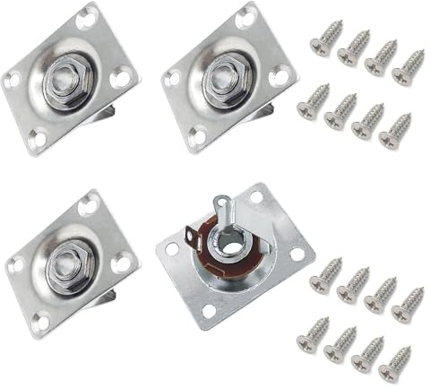 TUOREN 4Pcs Guitar Input Jack Socket Square Metal 1/4 Output Jack Plate Replacement Parts for Electric Bass Guitar Accessories Parts, Silver with Mounting Screws