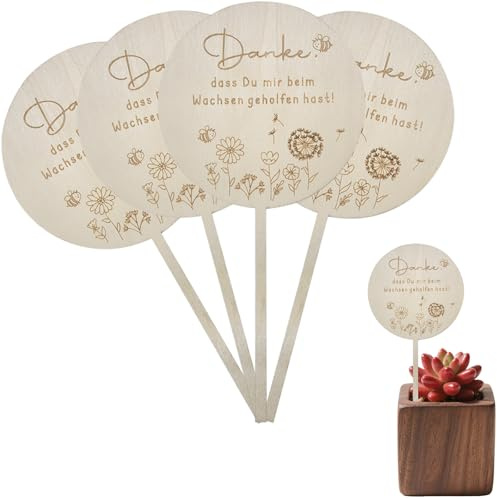 4 Stück Pflanzenschilder Holz Blumenstecker Schild Danke Dass du Mir Beim Wachsen Geholfen Hast, Holzschilder Danke Blumentopf Blumenstecker Abschiedsgeschenk Dankeschön Geschenk