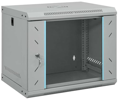 vidaXL Nätverkskabinet med lagring Grå 53 x 45 x 45 cm Stål, Modern skåp, kontorsförvaring, hållbara elektronikkomponenter, vägghängd nätverksutrustning, teknikorganisatör