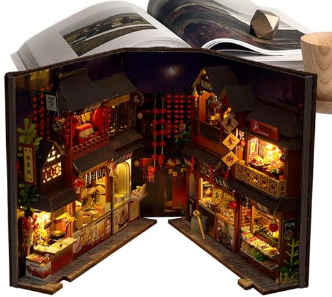 Kits De Rincón De Libros para Adultos - Led Light Booknook DIY Kit, Creativo De Madera 3 D Estilo Chino | Inserto De Libro De Libros En Miniatura Decorativo, Alley De Decoración De Insert