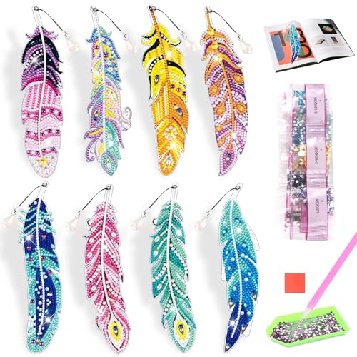 8 Stück Diamant Malerei Lesezeichen, Bastelset Kinder, Kleine Geschenke für Kinder Adventskalender Füllung, Bastelset Mädchen ab 6 Jahre, Kreatives Weihnachtsgeschenk für Kinder, Mädchen