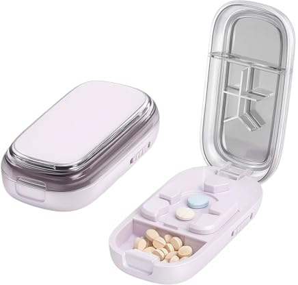 Pill Cutter and Storage Box, Pill Cutter for Small Pills, Tablet Cutter for Pills, Tablet Splitter for Pills, Compact Design, 8.5 x 4.5 x 2.3 cm