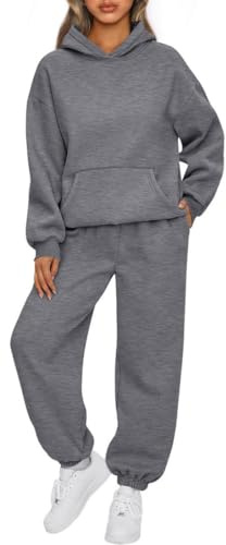 OLIPHEE Tuta Sportiva Donna Completa 2 Pezzi Invernale in Pile Jogging Completi Sportivi Donna Fitness Set Felpa e Pantaloni Larghi Yoga Palestra Ginnastica Outdoor