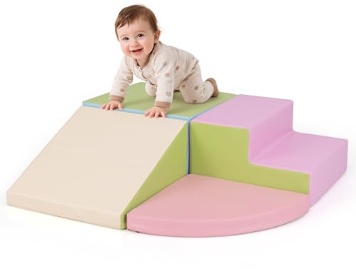 COSTWAY Set di Blocchi in Schiuma per Bambini 4 Pezzi, Set di Costruzioni Morbide in PU + EPE per Sviluppo dei Bambini, Gioco Attivo Interno per Arrampicarsi e Gattonare (Verde)