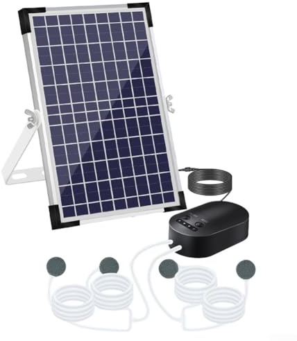 FACAIIO Aireador solar de estanque de 10 W y 10 V con batería de 4400 mAh, 3 modos de bomba de oxígeno para acuario, pecera, jardín, estanque