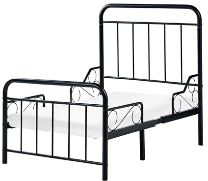 Beliani Cama Infantil Extensible de Hierro Metal 90 x130/160/200 cm con somier de láminas Negro Anais