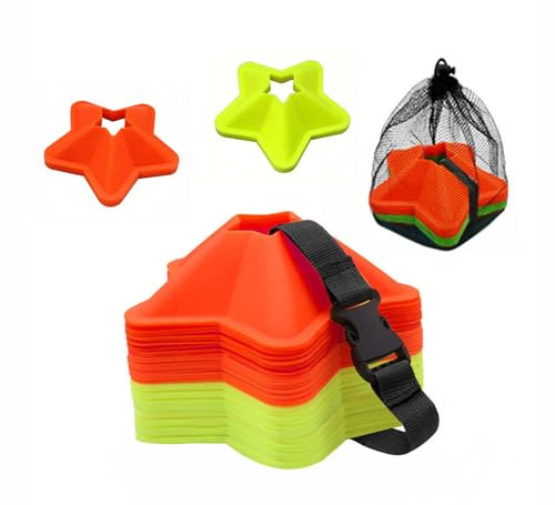 20 Pack Football Cones with Strap & Mesh Bag,Star Marker Disc Sports Cones | Sports Cones,Football Cones Training Set, for Football Training Equipment Kids, for Sports and Fitness Training Sessions