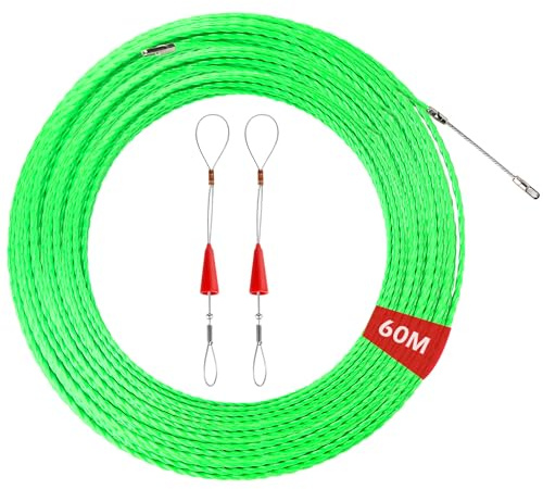 60M Aiguille Electricien, Tire Fils Electrique Aiguille Tire Fil avec 2 Ressorts de Guidage, Tire Cable Electrique Diamètre 4 mm pour Pose Conduit de Sol