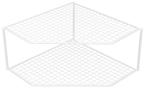 Operitacx White Iron 2-tier Corner Pan Organizer, Space Saving Tabletop Shelf for Kitchen Cabinets, Draining Pot Rack for Home Storage