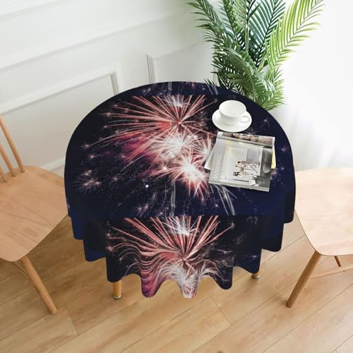 DIEzig Explosion Firework Print Round Tablecloth 60in Multipurpose Polyester Cover for Coffee Table Kitchen Desk Home Gift