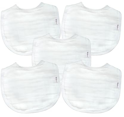 Green Sprouts Bavoirs pour bébé en mousseline Set blanc Lot de 5-0/12 mois - Bavoirs imperméables pour garder votre bébé au sec - En coton naturel