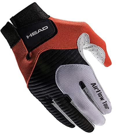 HEAD Leather Racquetball Glove - Airflow Tour Breathable Glove for Right & Left Hand - Black/Orange/White, Right - X-Large