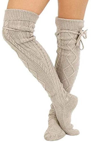 Springcmy Calcetines de invierno para mujer y niña, de punto por encima de la rodilla, calcetines largos para botas