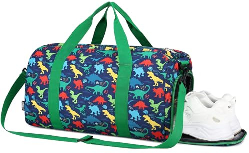 RAVUO Water Resistant Kids Duffel Bag - Overnight Sports Weekender Gym Carry-On Tote Travel Shoulder Bag for Boys with Shoe Compartment and Wet Pocket