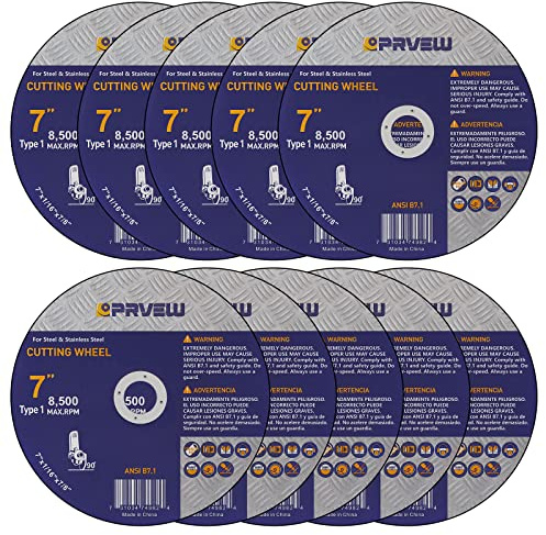 PRVEW 10-Pack 7-Inch Cut Off Wheels,7 x1/16 x7/8 Quality Cutting Disc, Metal & Stainless Steel Aggressive Cutting Wheel for Angle Grinder, General Purpose Cut-Off Wheel(7-Inch)