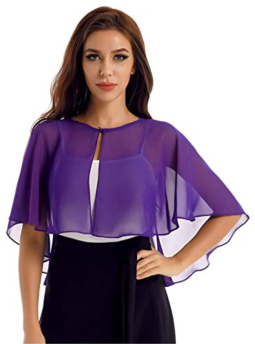 Freebily Femme Boléro Soirée Mariage Strass Asymétrique Châle Boléro de Cérémonie Danse Bal en Mousseline de Soie Écharpe Cardigan Étole Cape Plage Z Violet Taille Unique