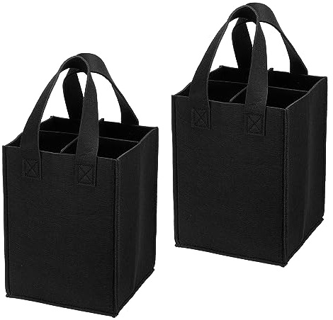 PATIKIL 4 Bottle Wine Carrier Tote Bag, 2 Pack Wine Bottle Carrying Bag with Divider Reusable Wine Storage Bag Felt Grocery Bags Portable Gift Bag, Black