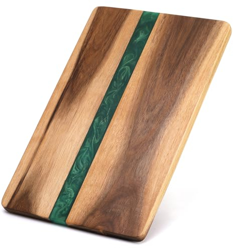 ZENFUN Acacia Wood Resin Cutting Board, 10×15 inch Handcrafted Charcuterie Board, Wooden Cheese Serving Tray & Charcuterie Cutting Board for Kitchen, Meal Prep