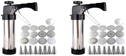 Stainless Steel Pastry Syringe Manual Cookie Press Maker Machine DIY Churro Maker Stainless Steel Piping Nozzles Biscuit Make Mold Cake Decoration Tools Cake Syringe Set (Color : Type04)