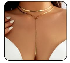 GIGB PBDK Gold Choker Necklace for Women,Chunky Statement Necklace Set,Long Layered Necklaces,Charm Drop Necklace,Fashion Gold Body Chain Jewelry Accessories (Gold1)