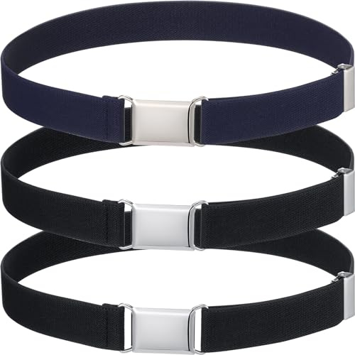 Geyoga 3 Stück Elastische Kinder Gürtel für Jungen Mädchen (Schwarz, Marineblau)