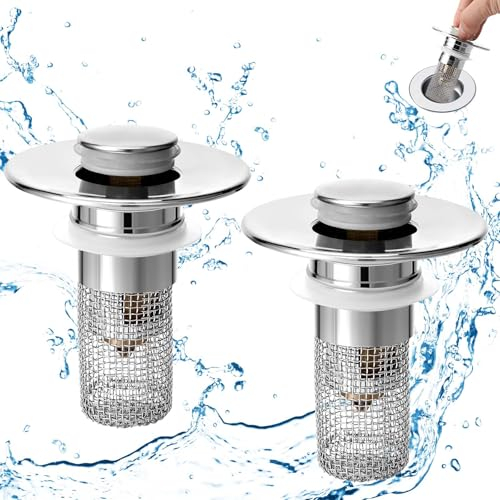Auauraintt 2 Stücke WaschbeckenstöPsel, für 34-40mm Universal Pop Up Abflusssieb Waschbecken, Abflussstopfen Waschbecken mit Haarsieb, Abflusssieb Waschbecken, für Waschbecken Bad Küchenspülen