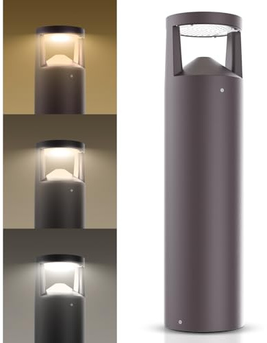 OSTEK 24W LED Bollard Light, 3CCT Selectable (3000K/4000K/5000K), 3120LM Outdoor Pathway Landscape Lighting, IP65 Waterproof Commercial Post Light, 20-277V Hardwired, 5-Year Warranty