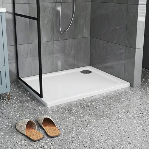 Nassboards Acrylic White Gloss Rectangular Shower Tray - Ultra Slim, Lightweight, Durable Acrylic Capped Modern Shower Tray, Efficient Drainage for Contemporary Wet Rooms - Includes