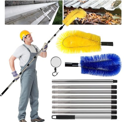 Gutter Cleaning Brush Tools Telescopic Gutter Cleaner 10ft Extendable Brush with Rotatable Mirror for Cleaning Roof Gutter Cleaning Pole 8 Pcs Detachable Cleaning Brush Tool for Cleaning Leaves