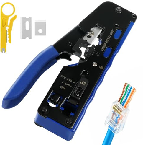 vsshe RJ45 Pince à Sertir Outil de Sertissage RJ45 Pince Sertir Traverser pour Réseau Ethernet RJ45 RJ11 Cat6a Cat6 Cat5e, Pince RJ45 Pince à Dénuder pour Connecteur Réseau Sertir Prise Téléphone