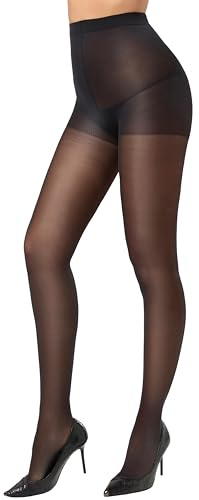 CozyWow Sheer Tights for Women 40 Denier Durable Silky Stockings Control Top Womens Pantyhose with Reinforced Toe Black-L