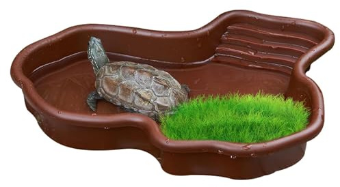 Bain pour Tortue Terrestre Dehors, Petit Bassin pour Arium De Tortue Terrestre pour Se Baigner, Gamelle pour Reptiles, Bol Eau Reptile avec Rampe | pour Tortue, Léopard, Dragon Barbu, Hamster