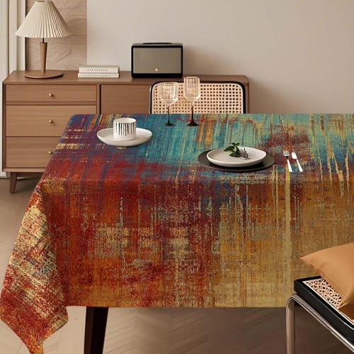 Tischdecke Modern 140x240 cm Orange Bunt Kunst Gemälde Tischdecke Abwaschbar Rechteck Tablecloth Dekoration Aesthetic Tischdecken für Herbst Winter Party Hochzeiten Feiertage Geburtstag