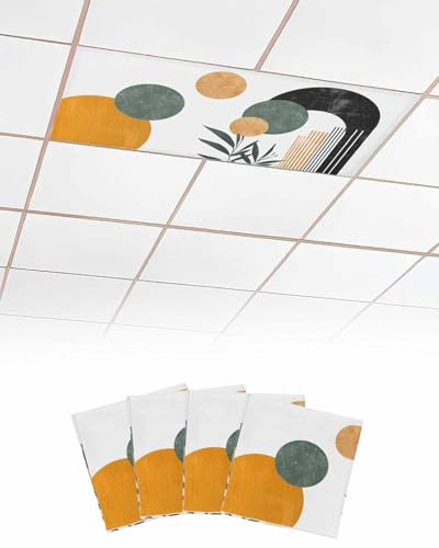 Fluorescent Light Covers for Drop Ceiling Mid Century Boho Arch Sun Leaves Magnetic Light Filters, Abstract Modern Minimalist Aesthetic Ceiling Shade Filters for Home Classroom Office,2x4 ft,4Packs