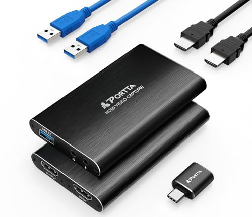 Portta Tarjeta de captura de video HDMI, transmite y graba en 1080P60 con latencia ultrabaja, entrada HDMI 4K, salida USB 3.0 a PC, compatible con videocámara/PS4/PS5/Xbox/Nintendo Switch 2/OBS