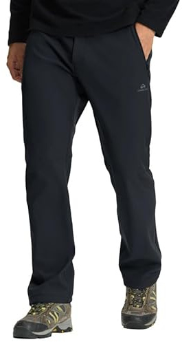 Pioneer Camp Pantalones de senderismo para hombre, exteriores, elásticos, impermeables, transpirables, de secado rápido, con cremallera, para escalada, montañismo, Negro , L