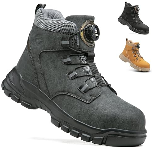 KOIFISH Steel Toe Cap Boots Mens Womens No Lace Work Boots Anti Slip Comfortable Lightweight Safety Shoes