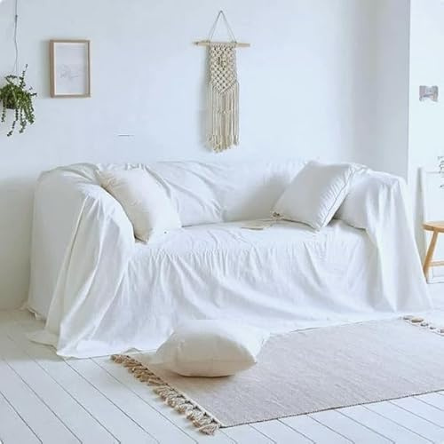 L'Emporio Casa Telo Copridivano Copriletto Tela Grossa Robusta Cotone in Panama 160X260-260x280-360x280 Misure Maxi Lenzuolo Copritutto Cotone Granfoulard Made Italy (Bianco, 360x280)